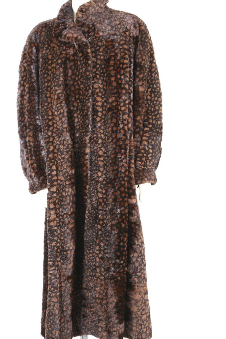 Vintage Mink Fur Evans Coat Tiger Leopard Ocelot Print Full Lenght Size XL